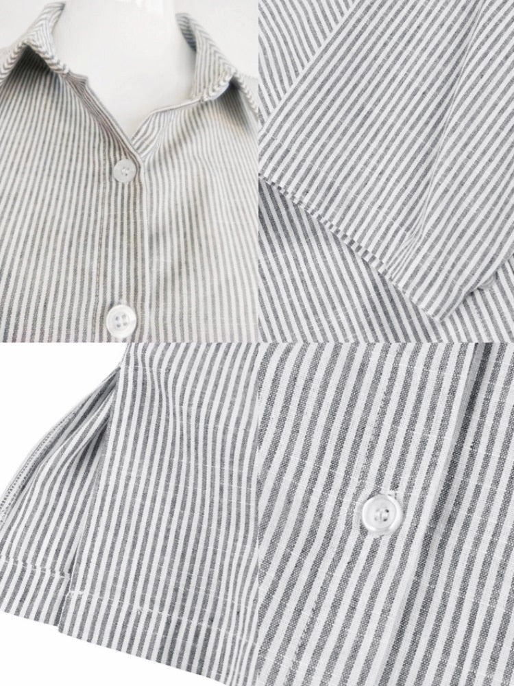 Fashion Cotton Linen Striped Cardigan Loose Large Casual