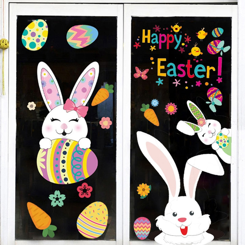 Happy Easter Window Stickers Rabbit Easter Eggs Decorations