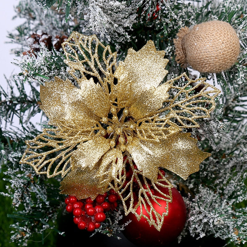 5pcs 9-16cm Glitter Christmas Flower For Xmas Tree Decorations