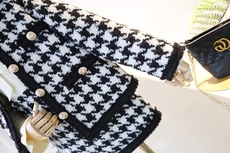 Girls Sets Children Clothing Autumn Winter Plaid Knit Cardigan Sweater