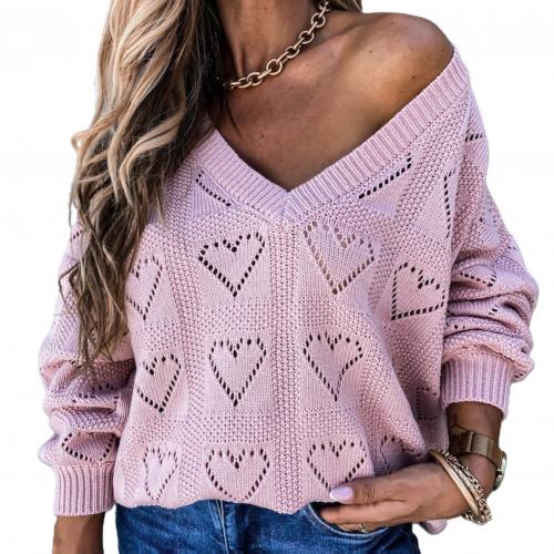 Women Autumn Winter Love Heart Hollow Crochet Sweater Loose