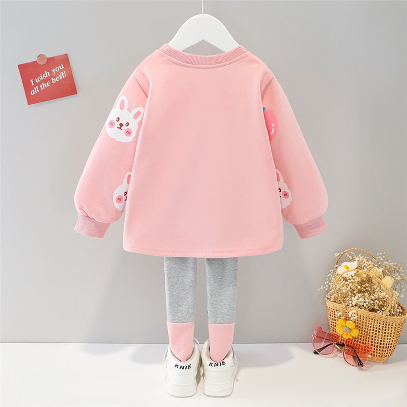 Spring Autumn Baby Girls Clothing Sets Kids Cartoon Rabbit Long Sleeve