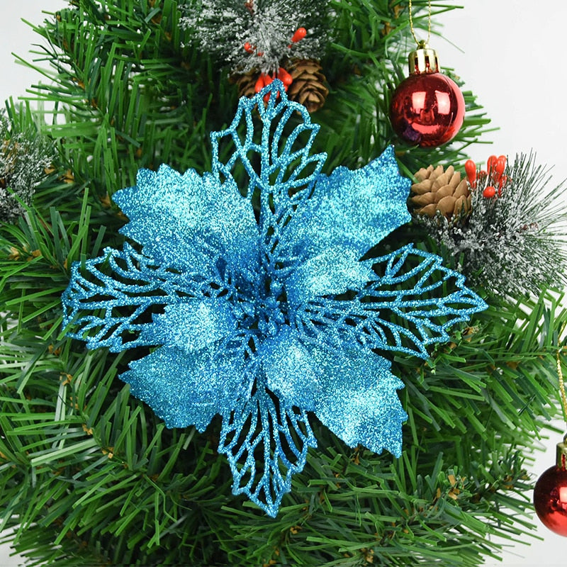 5pcs 9-16cm Glitter Christmas Flower For Xmas Tree Decorations
