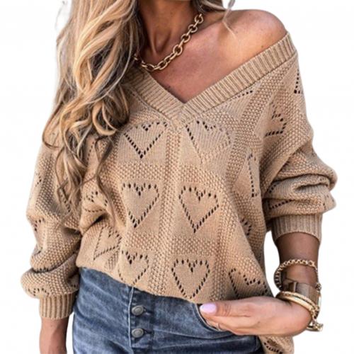Women Autumn Winter Love Heart Hollow Crochet Sweater Loose