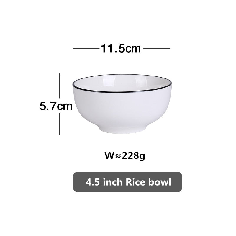 White With Black Edge Dinner Plate Ceramic Kitchen Dishes