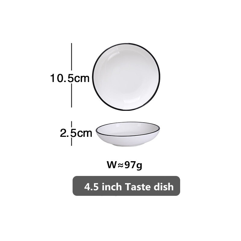 White With Black Edge Dinner Plate Ceramic Kitchen Dishes