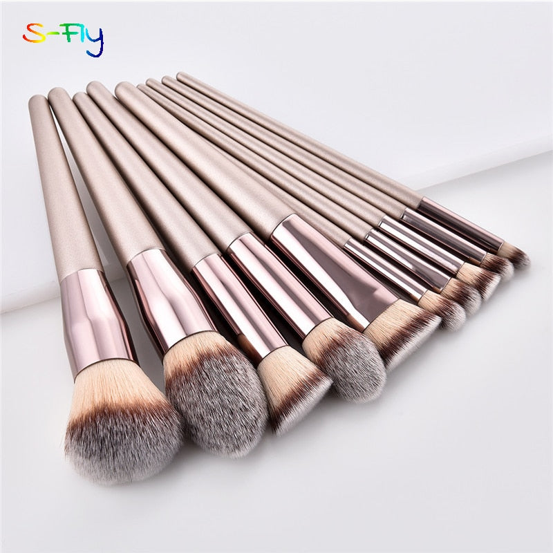 4/10pcs Champagne makeup brushes set for cosmetic foundation