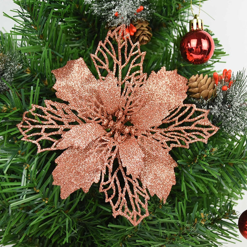 5pcs 9-16cm Glitter Christmas Flower For Xmas Tree Decorations