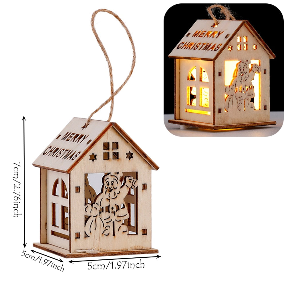 Wood Glowing Castle With Warm LED Lights Christmas Ornaments