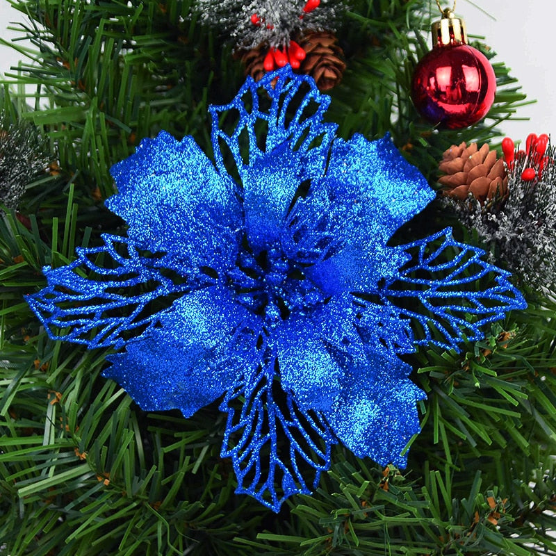 5pcs 9-16cm Glitter Christmas Flower For Xmas Tree Decorations