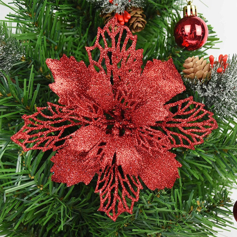 5pcs 9-16cm Glitter Christmas Flower For Xmas Tree Decorations
