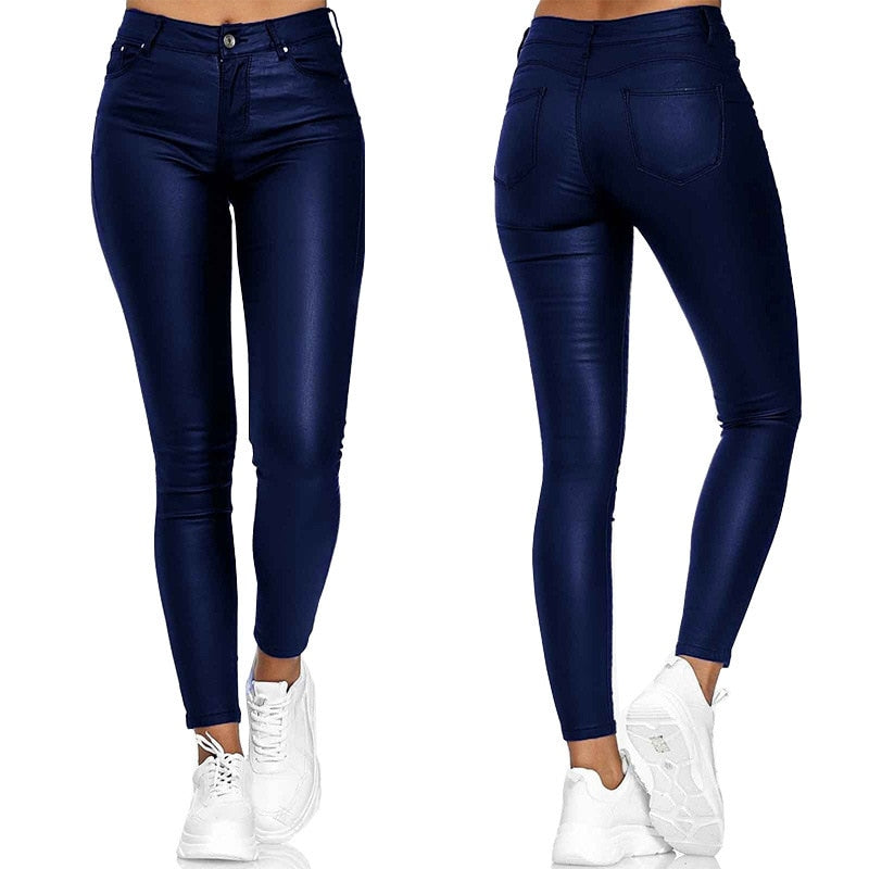 Women Leather Pants Black Sexy Stretch Bodycon Trousers