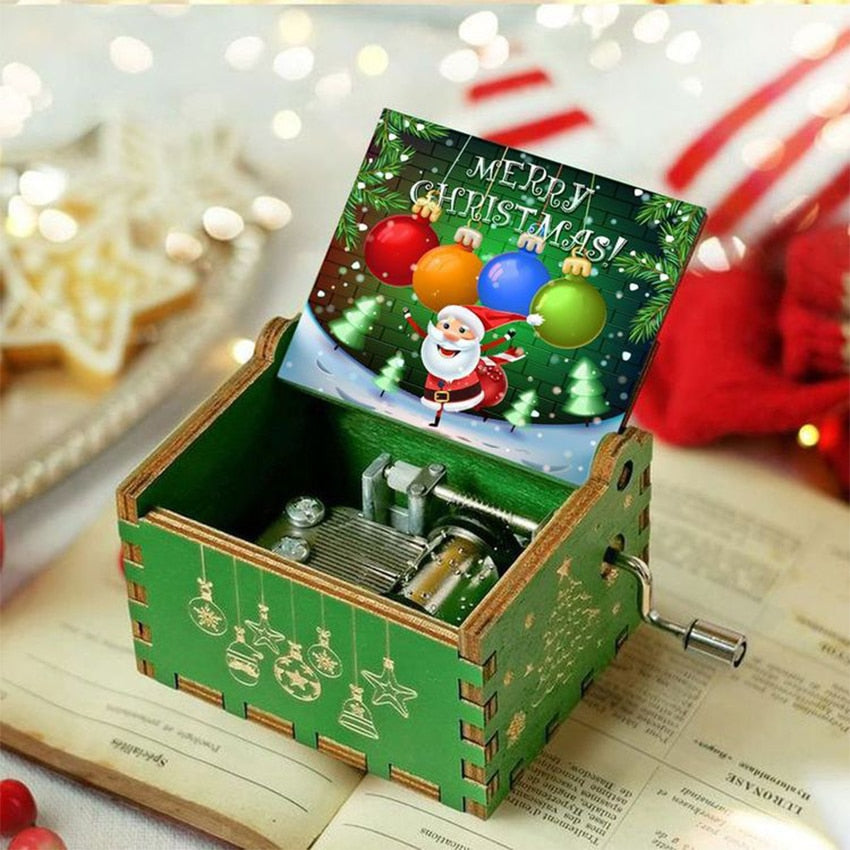 New Wooden Hand Crank Music Box Merry Christmas Music Theme