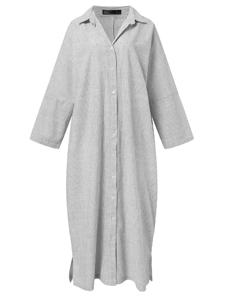 Fashion Cotton Linen Striped Cardigan Loose Large Casual