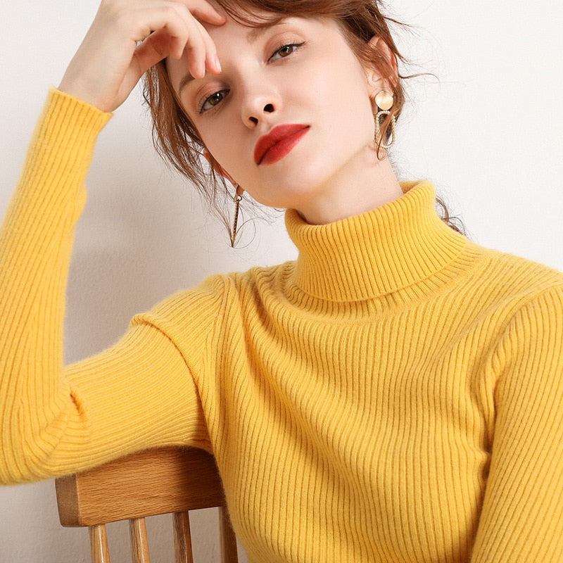 Women Turtleneck Sweaters Casual Soft Cashmere Pullovers Elastic