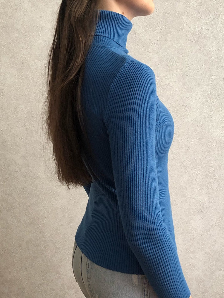 Women Turtleneck Sweaters Casual Soft Cashmere Pullovers Elastic