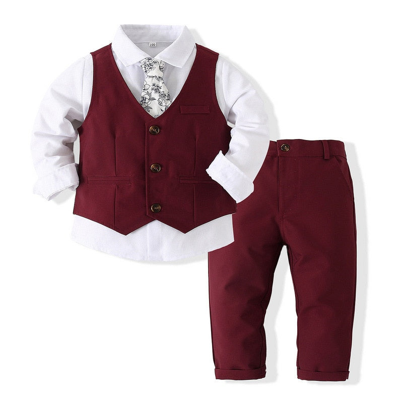 Kids Boy Gentleman Clothing Set Shirt+Waistcoat+Pants