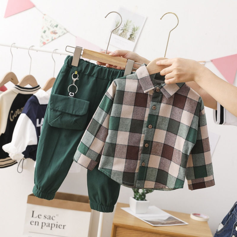 2 Pcs Autumn Cotton Toddler Boy Children Clothing Sets
