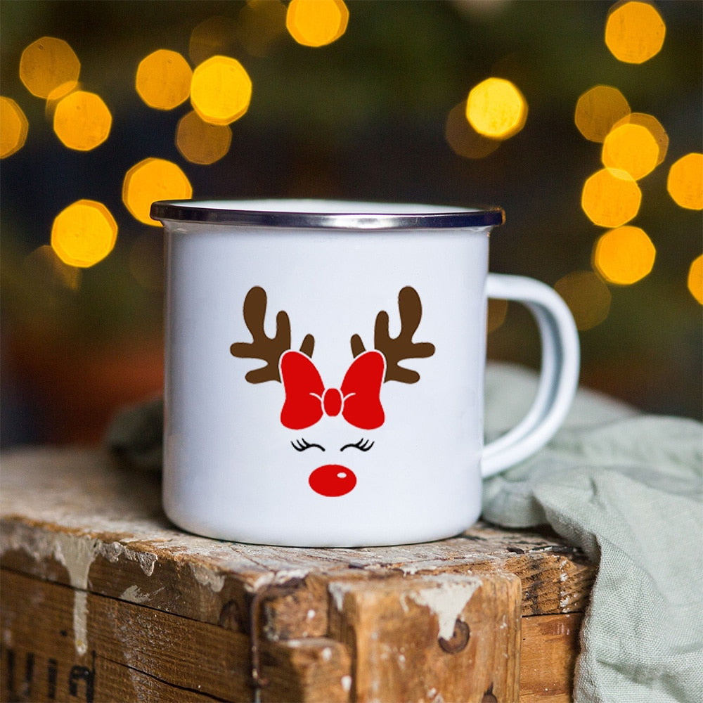 Snowman Deer Print Enamel Coffee Mugs Christmas Gifts New Year Party