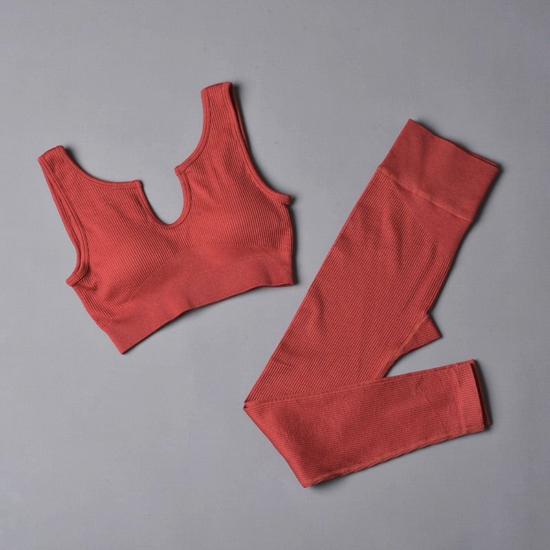 Seamless Sport Set Women 2 Two Piece Crop top Bra Leggings Shorts Yoga Set