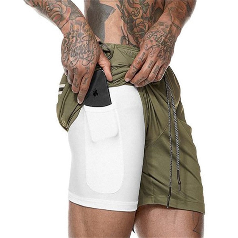 Sport Shorts Men Sportswear Double-deck Running Shorts 2 In 1 Bottoms