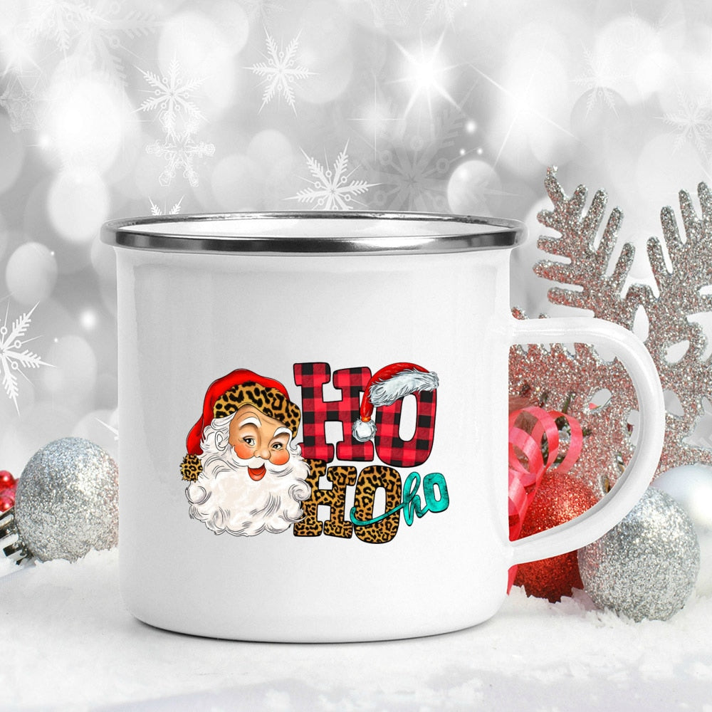 Snowman Deer Print Enamel Coffee Mugs Christmas Gifts New Year Party