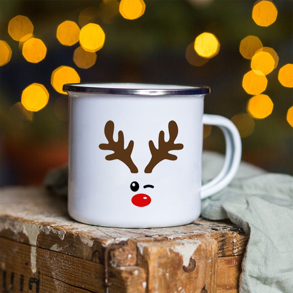 Snowman Deer Print Enamel Coffee Mugs Christmas Gifts New Year Party