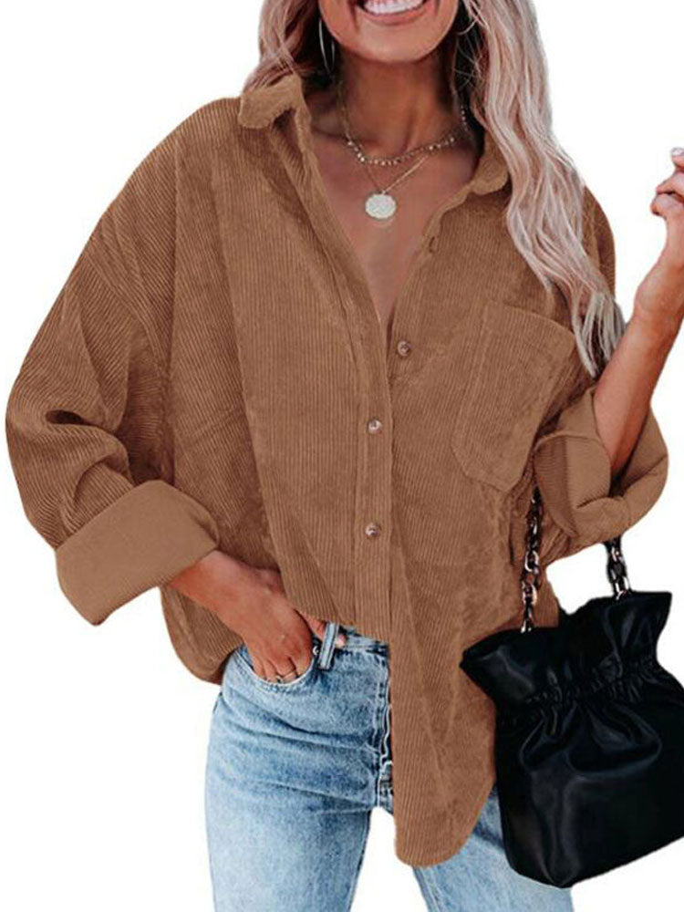 Autumn Corduroy Jacket Woman Long Shirt Jacket Women Button Coat Jackets