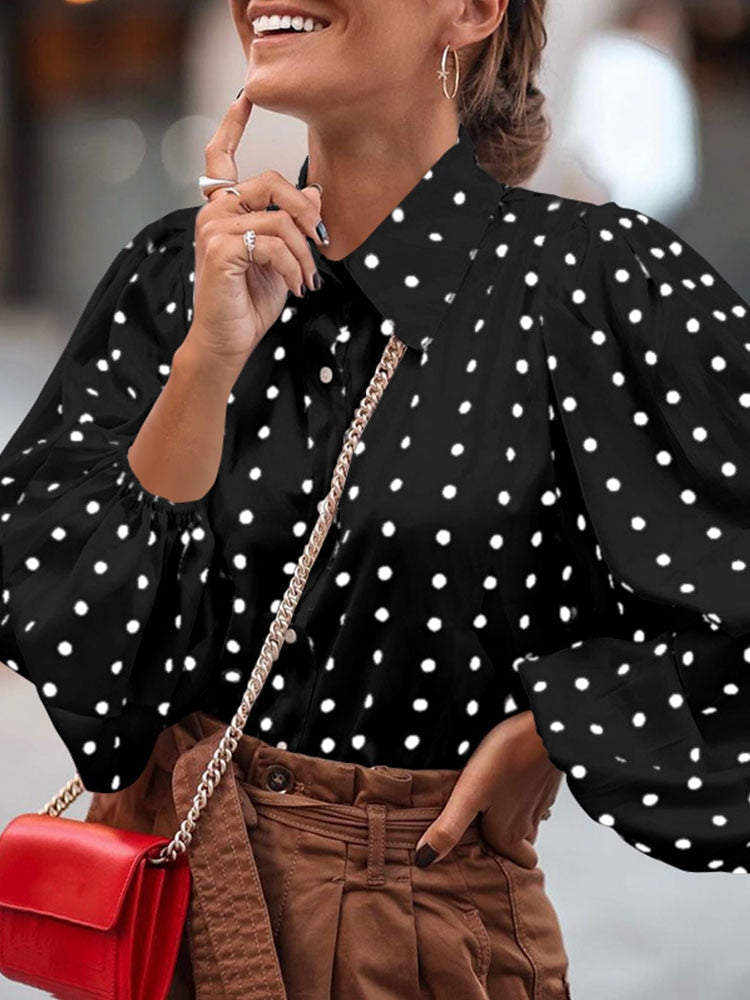 Fashion Tunics Women White Shirts Polka Dot Elegant Blouses