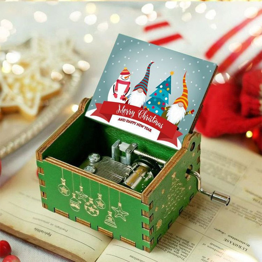 New Wooden Hand Crank Music Box Merry Christmas Music Theme