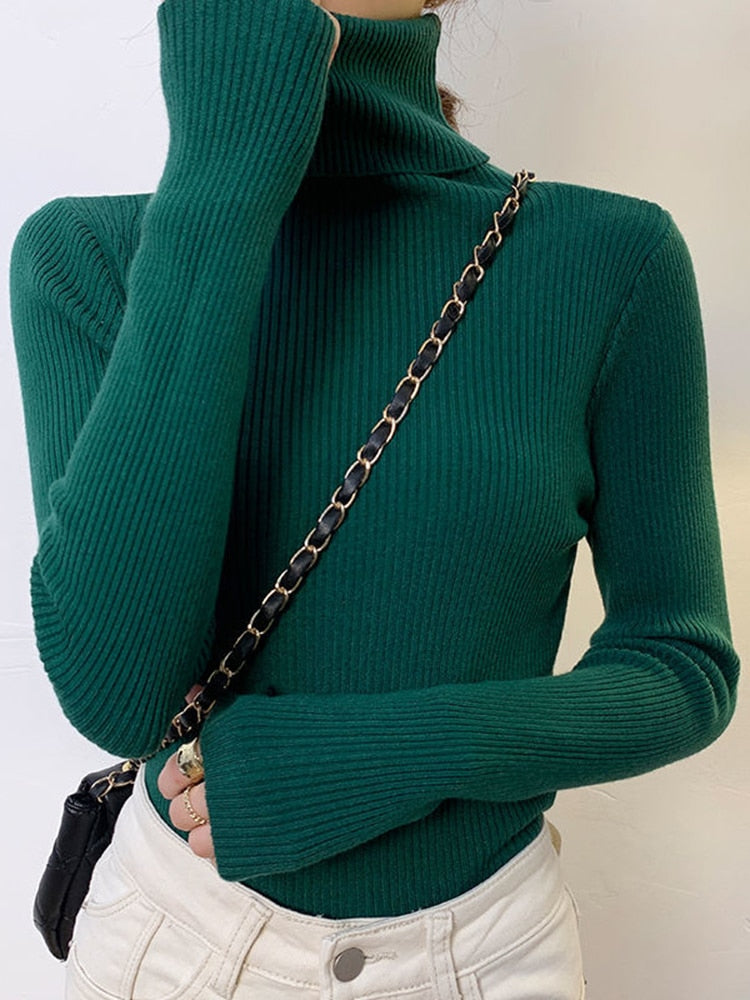 Women Turtleneck Sweaters Casual Soft Cashmere Pullovers Elastic