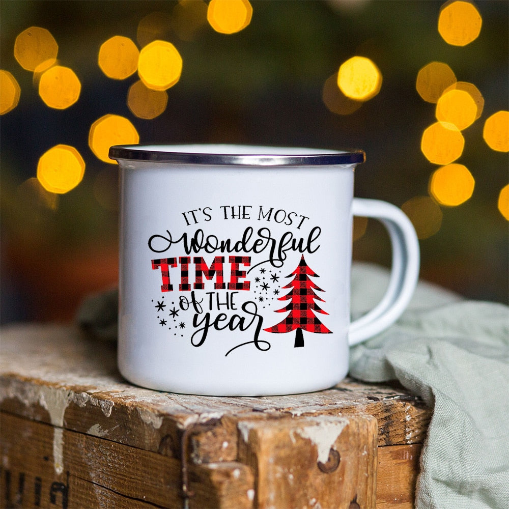 Snowman Deer Print Enamel Coffee Mugs Christmas Gifts New Year Party