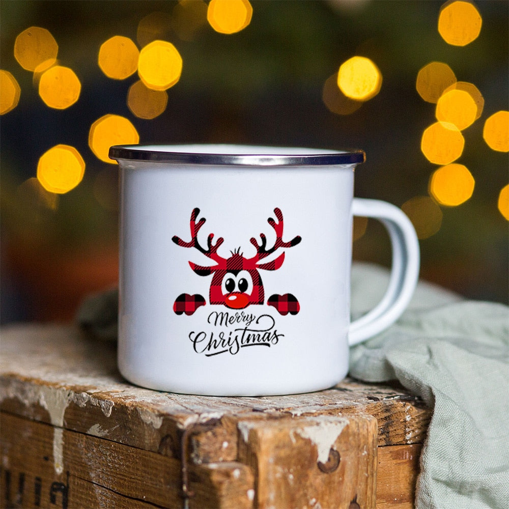 Snowman Deer Print Enamel Coffee Mugs Christmas Gifts New Year Party