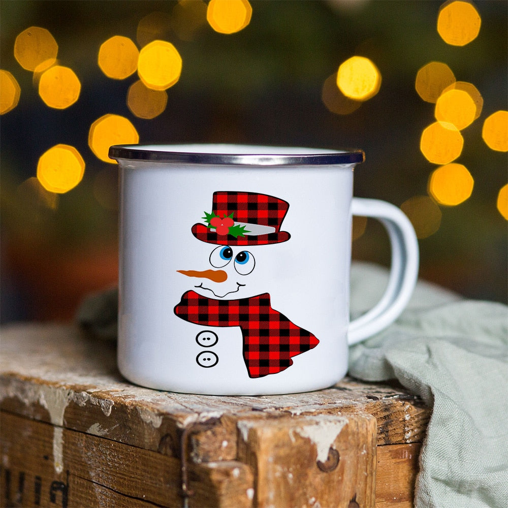Snowman Deer Print Enamel Coffee Mugs Christmas Gifts New Year Party