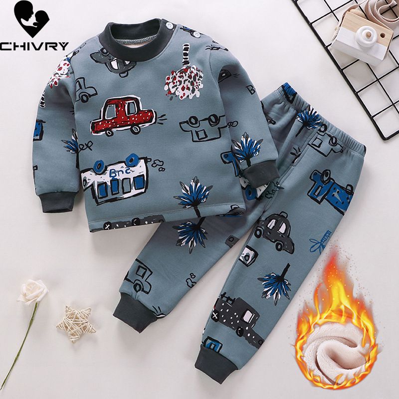 New Kids Boys Thicken T-Shirt Tops Pajama Sets Cartoon