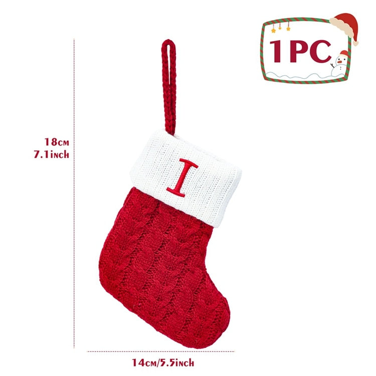 Christmas Socks Red Snowflake Alphabet Letters Decorations