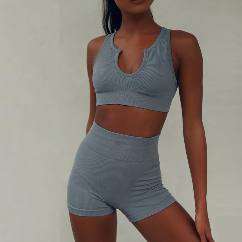 Seamless Sport Set Women 2 Two Piece Crop top Bra Leggings Shorts Yoga Set