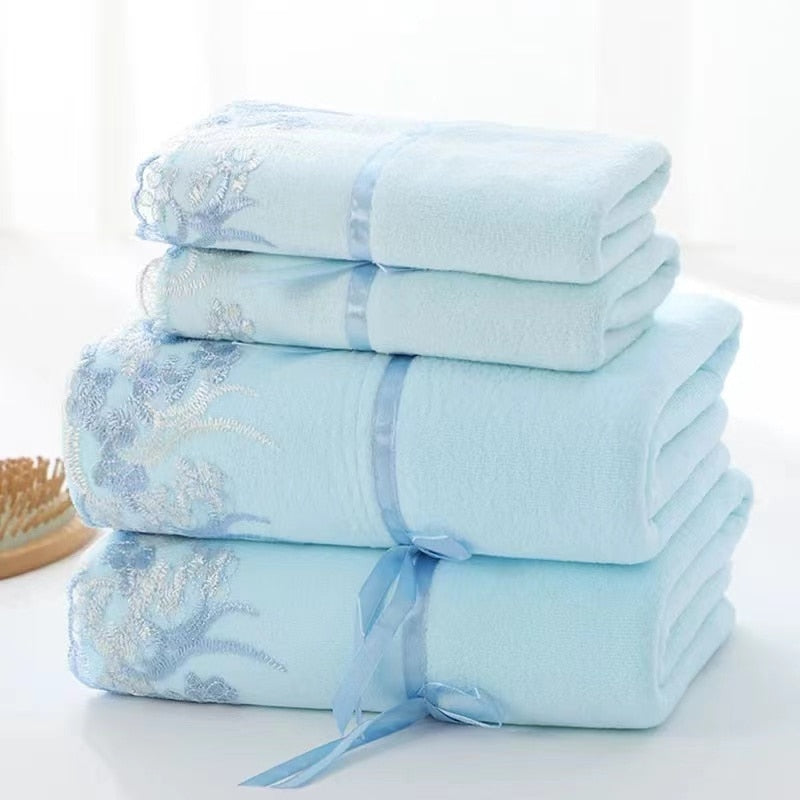 Microfiber Towel Set Luxury Lace Embroidered Bath Towel Gift Set