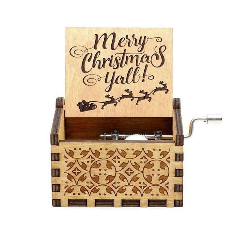 New Wooden Hand Crank Music Box Merry Christmas Music Theme