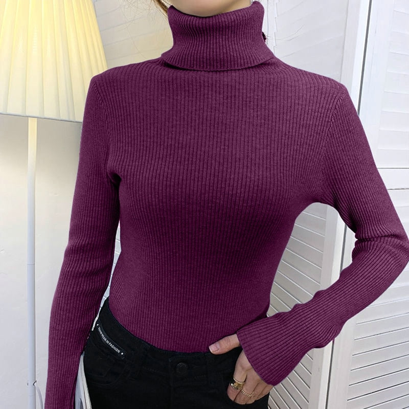 Women Turtleneck Sweaters Casual Soft Cashmere Pullovers Elastic