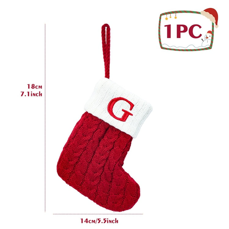 Christmas Socks Red Snowflake Alphabet Letters Decorations