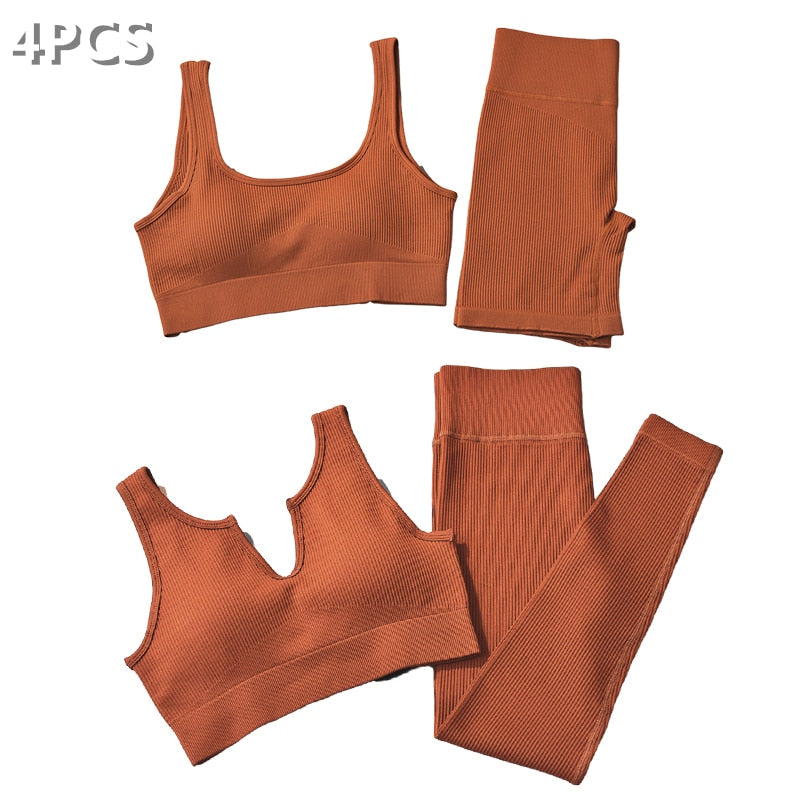 Seamless Sport Set Women 2 Two Piece Crop top Bra Leggings Shorts Yoga Set