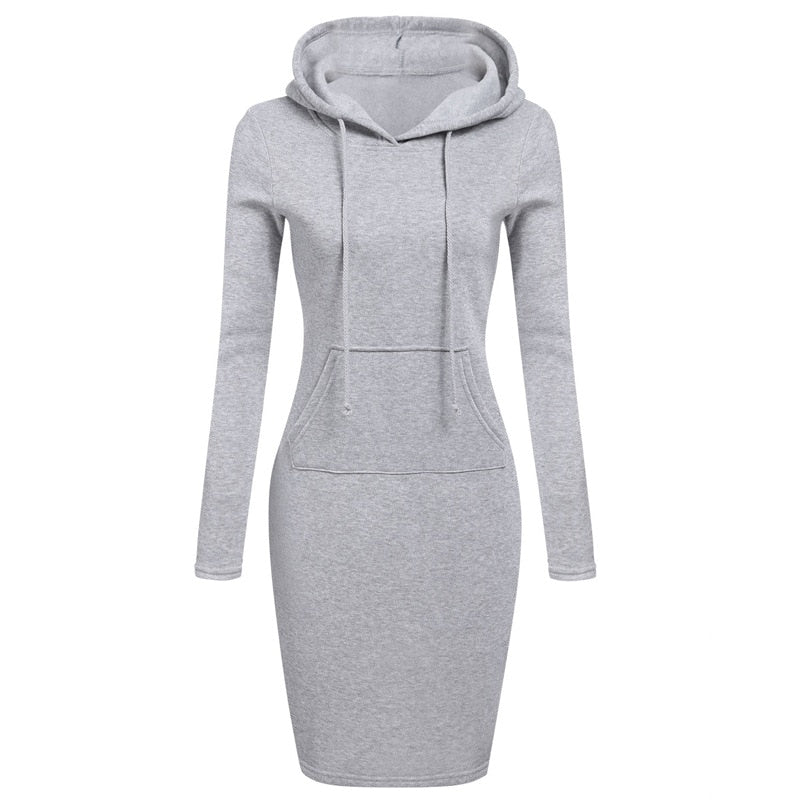 Spring Autumn Sweatshirt Long-Sleeved Dress with Hood