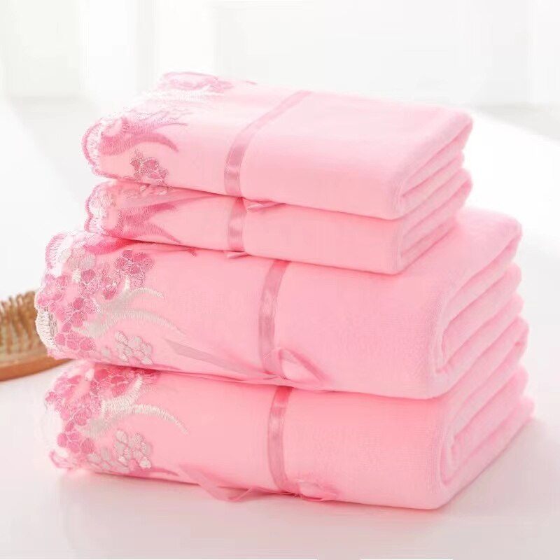 Microfiber Towel Set Luxury Lace Embroidered Bath Towel Gift Set