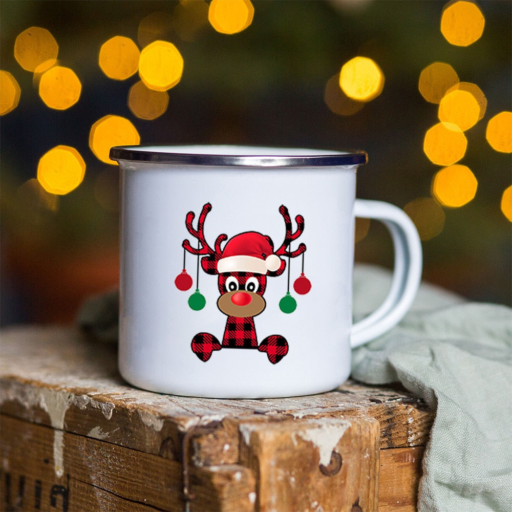Snowman Deer Print Enamel Coffee Mugs Christmas Gifts New Year Party