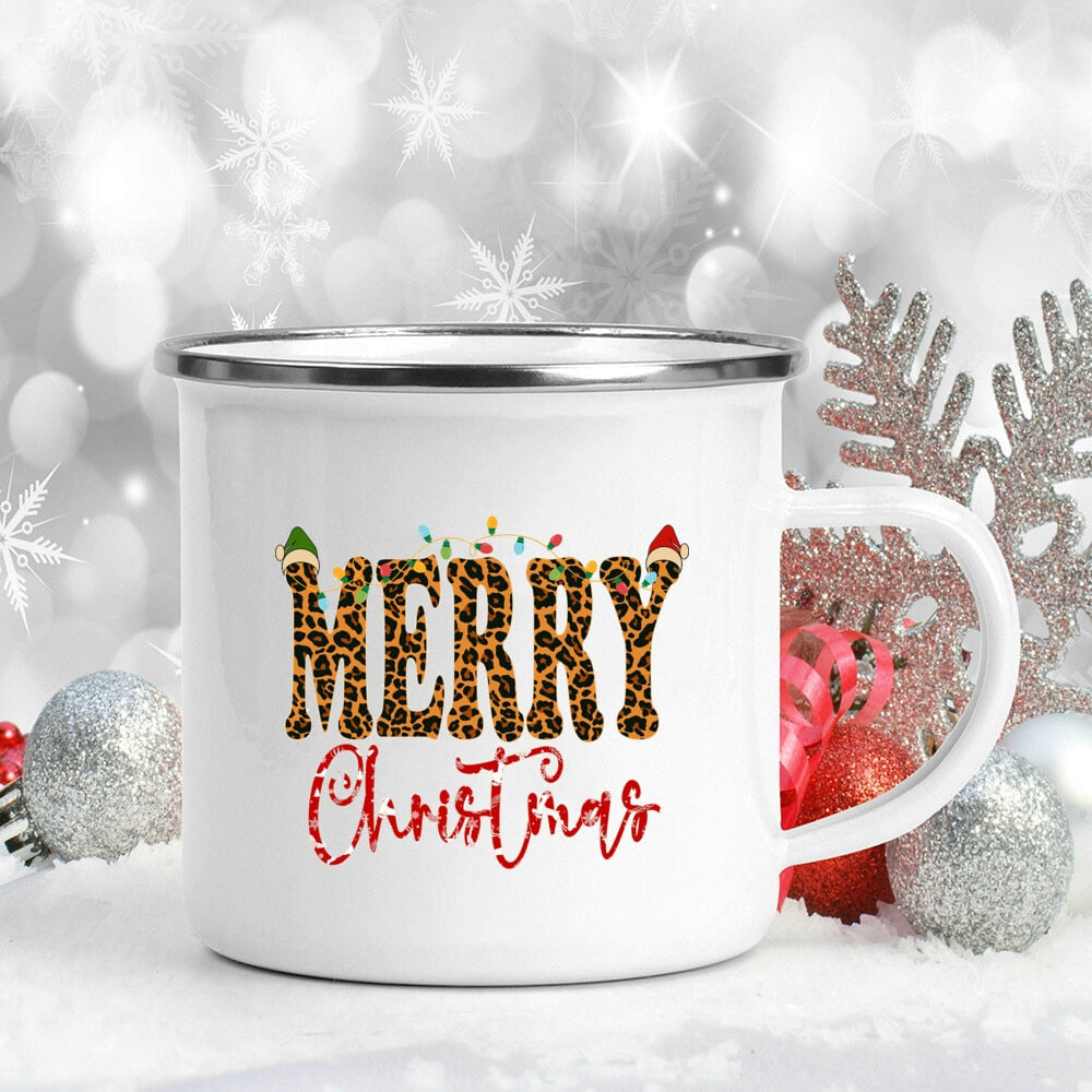 Snowman Deer Print Enamel Coffee Mugs Christmas Gifts New Year Party