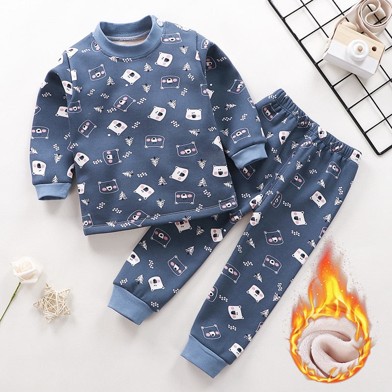 New Kids Boys Thicken T-Shirt Tops Pajama Sets Cartoon