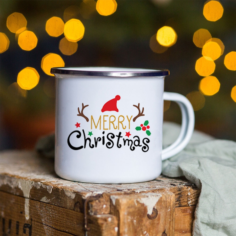 Snowman Deer Print Enamel Coffee Mugs Christmas Gifts New Year Party