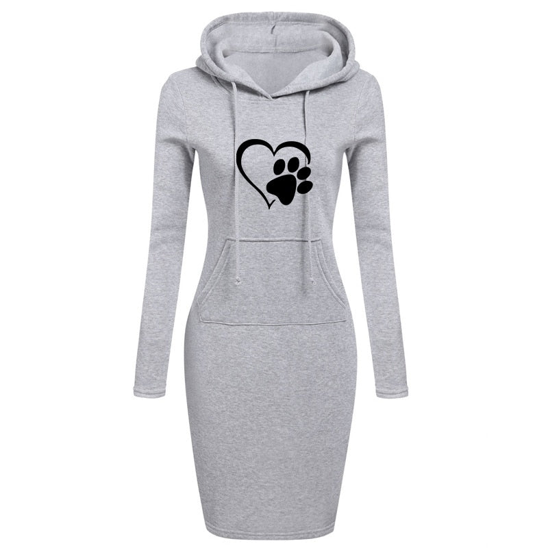 Spring Autumn Sweatshirt Long-Sleeved Dress with Hood