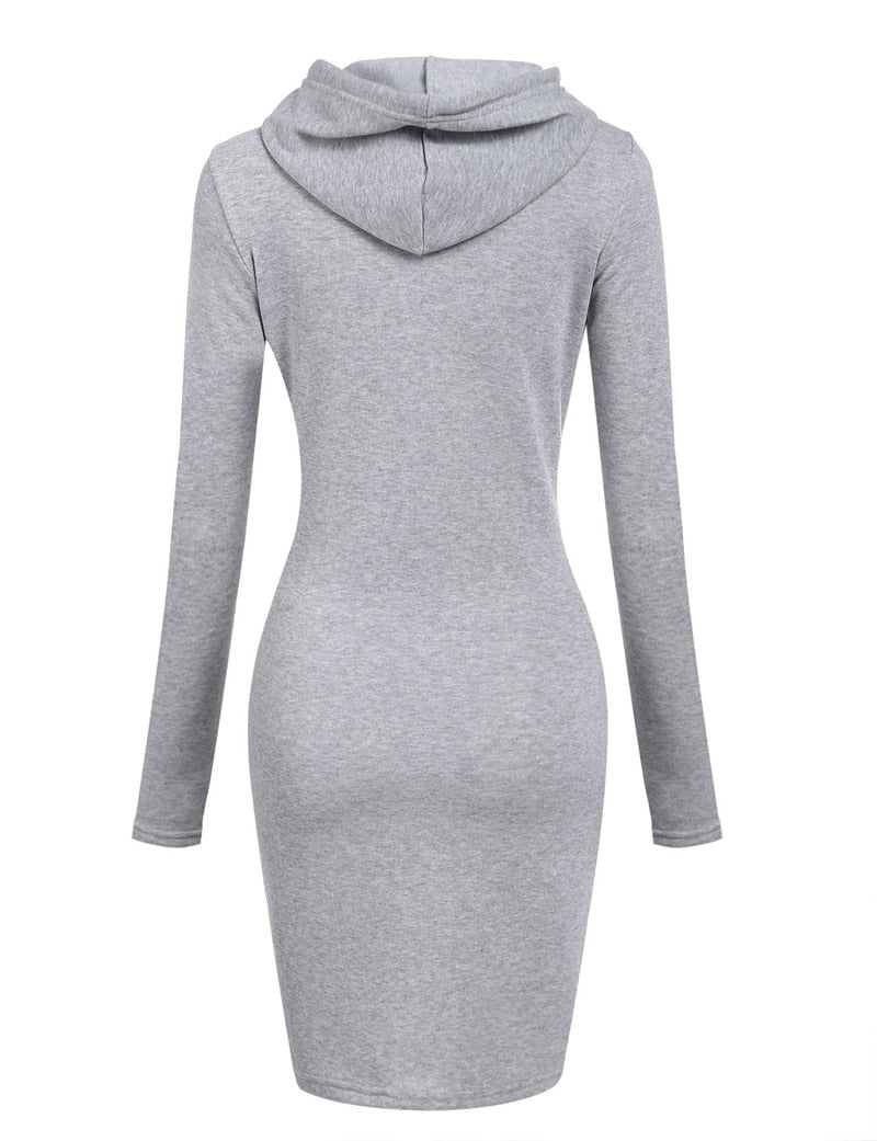 Spring Autumn Sweatshirt Long-Sleeved Dress with Hood